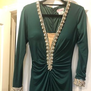 Brand new jovani maxi long sleeve dark green dress